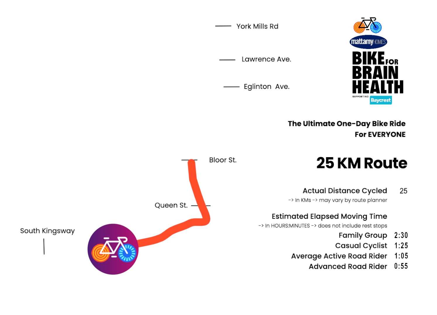 Bike for Brain Health 25 KM Map